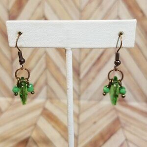 Faceted Dangling Earrings - Green